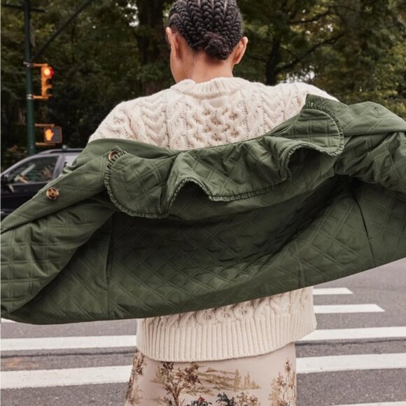 Hill House The Blake jacket leaf green Peter Pan collar neutral wide sleeve XXL - Picture 4 of 16